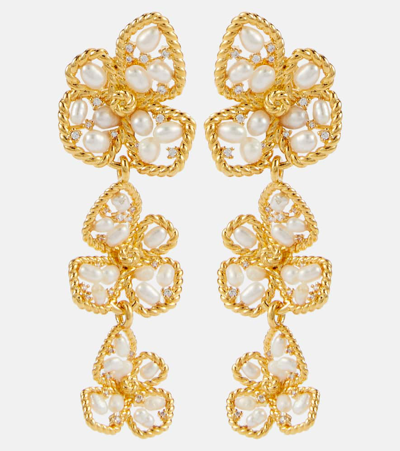 Shop Zimmermann Bloom Embellished Drop Earrings In Gold