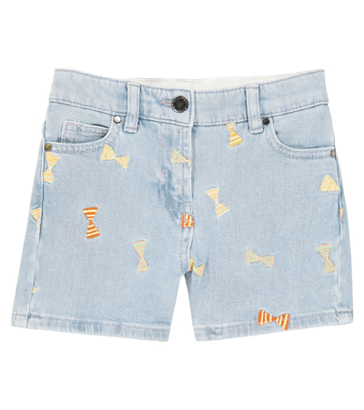 Shop Stella Mccartney Embroidered Denim Shorts In Blue