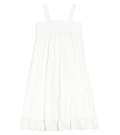 Shop Chloé Kids Embroidered Silk Dress In White