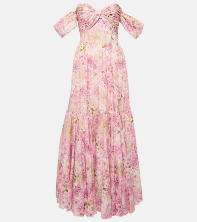 Shop Giambattista Valli Off-shoulder Printed Cotton Maxi Dress In Pink