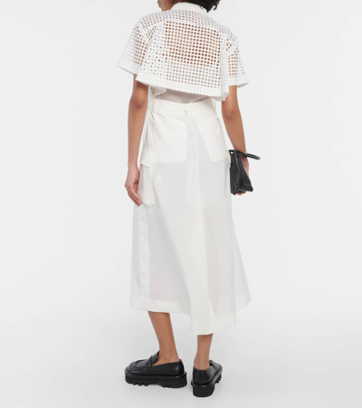 Shop Sacai Lace-trimmed Cotton Midi Dress In White