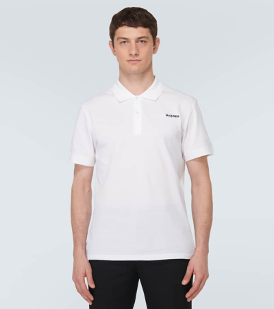 Shop Alexander Mcqueen Logo Cotton Piqué Polo Shirt In White