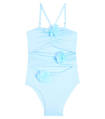 Shop Monnalisa Floral-appliqué Swimsuit In Blue