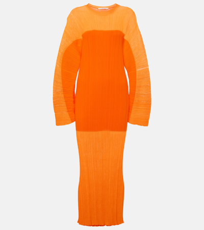 Shop Stella Mccartney Plissé Midi Dress In Orange