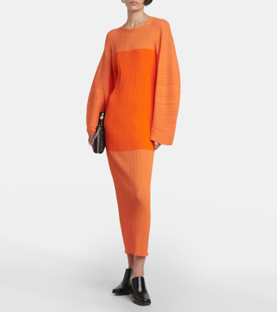 Stella Mccartney Fine Ribbed Midi Dress In Orange