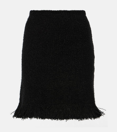 Shop Chloé High-rise Fringed Wool-blend Miniskirt In Black