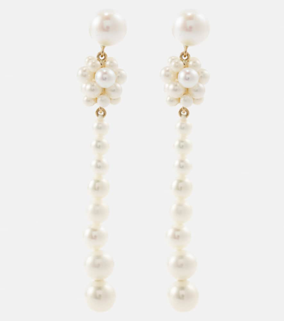 Shop Sophie Bille Brahe Colonna Perle 14kt Gold Drop Earrings With Pearls In White