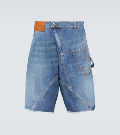 Shop Jw Anderson Twisted Low-rise Denim Shorts In Blue