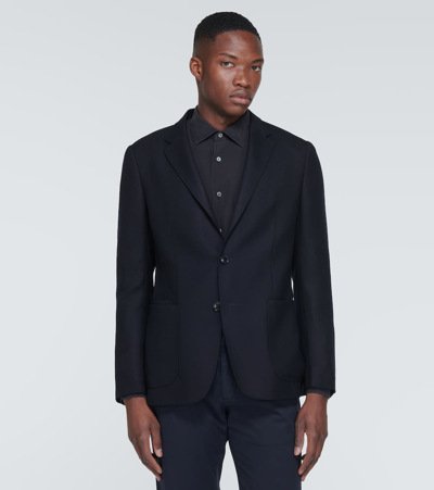 Shop Zegna Single-breasted Wool Blazer In Blue