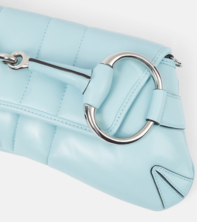Shop Gucci Horsebit Chain Medium Leather Shoulder Bag In Blue