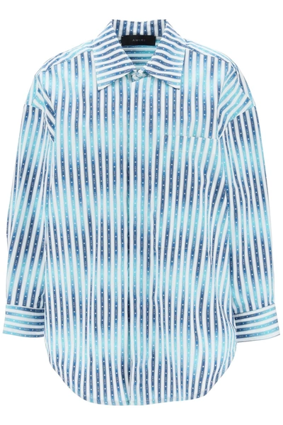 Shop Amiri Oversized Striped Shirt In White, Blue, Light Blue