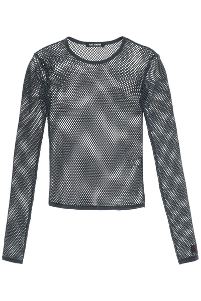 Shop Raf Simons Long Sleeve Fishnet Knit T Shirt In Grey
