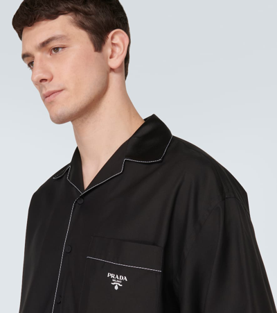 Prada Contrast-trim Silk Pajama Shirt In Black