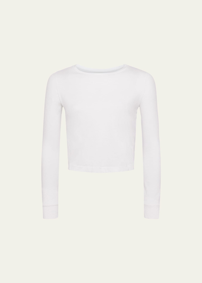 Shop L Agence Benny Long-sleeve Cropped Crewneck Tee In White