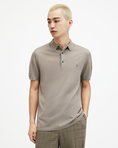 Shop Allsaints Mode Merino Short Sleeve Polo Shirt In Chestnut Taupe