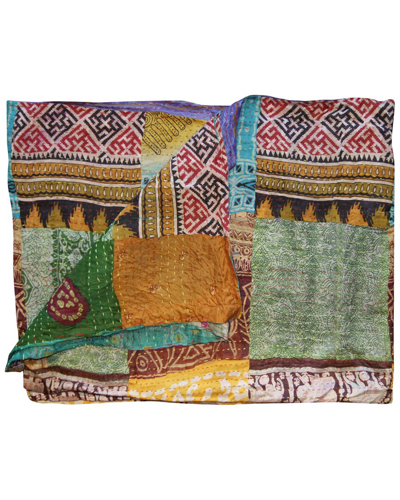 Taj Hotel Natural Group Kantha Silk Throw In Green