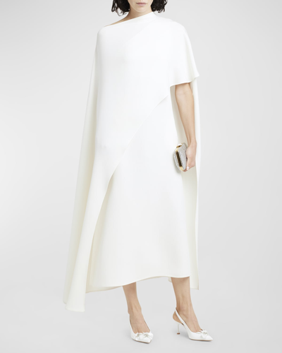 Shop Valentino Long-sleeve Cape Midi Dress In Ivory