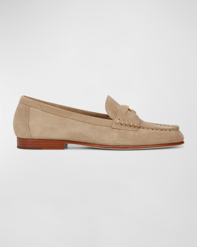 Shop Veronica Beard Suede Coin Penny Loafers In Sand