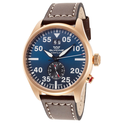Pre-owned Glycine Airpilot Dual Time Chronograph Swiss Men's Watch Blue Dial Gl0369