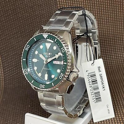 Pre-owned Seiko 5 Sports Srpd61k1 Green Analog Automatic Stainless Steel Date Men's Watch