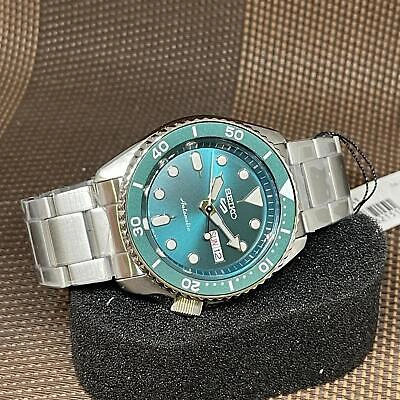 Pre-owned Seiko 5 Sports Srpd61k1 Green Analog Automatic Stainless Steel Date Men's Watch