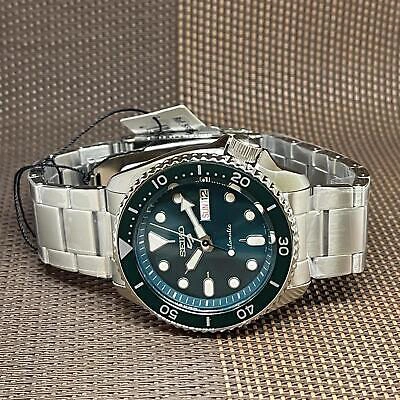 Pre-owned Seiko 5 Sports Srpd61k1 Green Analog Automatic Stainless Steel Date Men's Watch