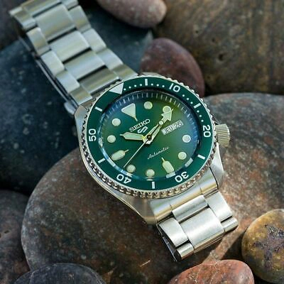Pre-owned Seiko 5 Sports Srpd61k1 Green Analog Automatic Stainless Steel Date Men's Watch