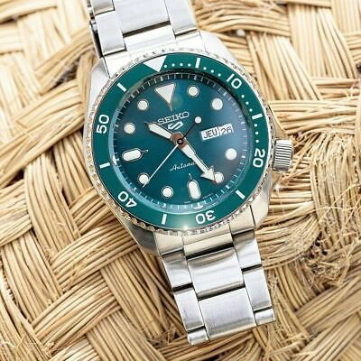 Pre-owned Seiko 5 Sports Srpd61k1 Green Analog Automatic Stainless Steel Date Men's Watch