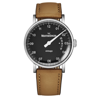 Pre-owned Meistersinger Men's 'vintago' Blue Dial Brown Strap Automatic Watch Vt908