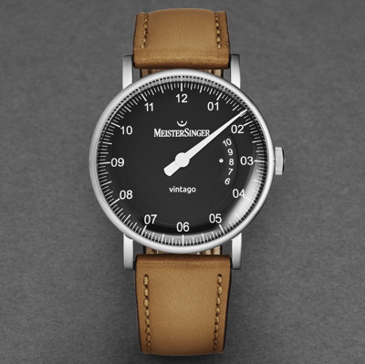 Pre-owned Meistersinger Men's 'vintago' Blue Dial Brown Strap Automatic Watch Vt908