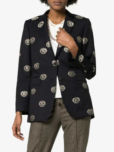 Pre-owned Burberry $1750  Boreton Navy Wool Crest Logo Blazer Suit Jacket Us 2 Uk 4 In Blue