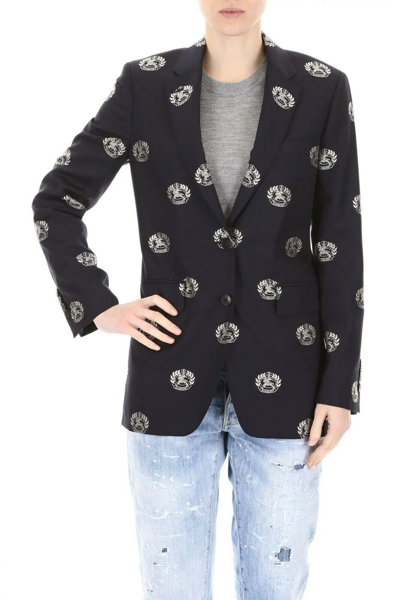 Pre-owned Burberry $1750  Boreton Navy Wool Crest Logo Blazer Suit Jacket Us 2 Uk 4 In Blue