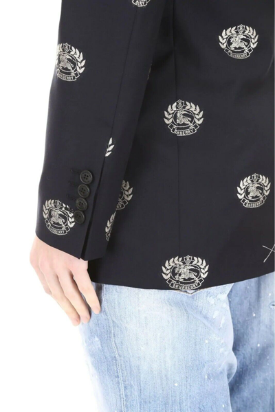 Pre-owned Burberry $1750  Boreton Navy Wool Crest Logo Blazer Suit Jacket Us 2 Uk 4 In Blue