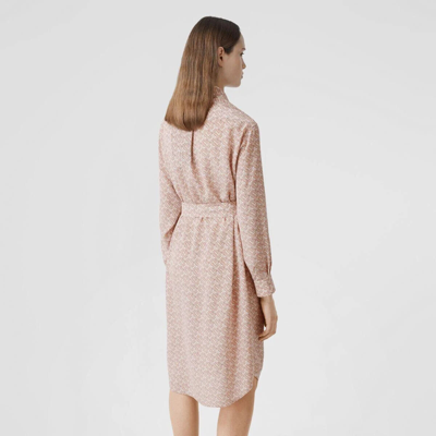 Pre-owned Burberry Gabrielle Pink Tb Monogram Belted Silk Dress Us 6 / Uk 8/ Eu 40 $1650