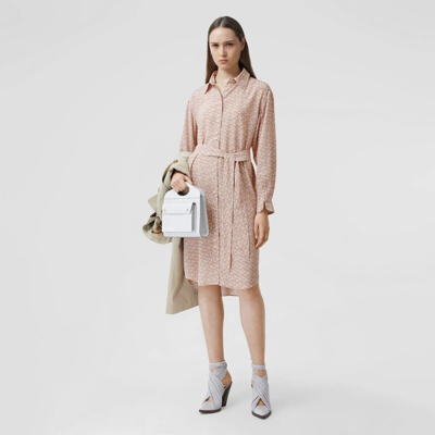 Pre-owned Burberry Gabrielle Pink Tb Monogram Belted Silk Dress Us 6 / Uk 8/ Eu 40 $1650