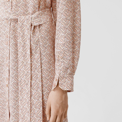 Pre-owned Burberry Gabrielle Pink Tb Monogram Belted Silk Dress Us 6 / Uk 8/ Eu 40 $1650