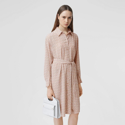 Pre-owned Burberry Gabrielle Pink Tb Monogram Belted Silk Dress Us 6 / Uk 8/ Eu 40 $1650