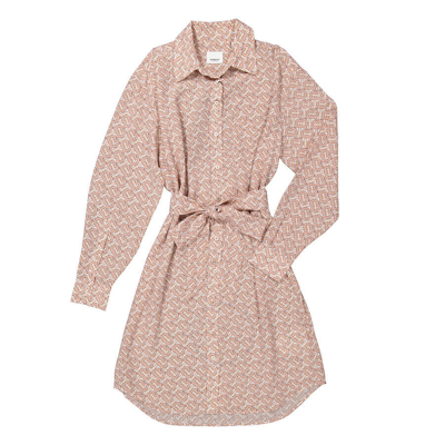 Pre-owned Burberry Gabrielle Pink Tb Monogram Belted Silk Dress Us 6 / Uk 8/ Eu 40 $1650
