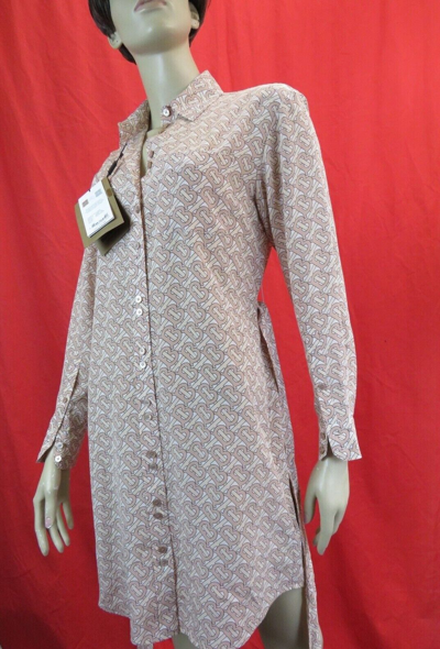 Pre-owned Burberry Gabrielle Pink Tb Monogram Belted Silk Dress Us 6 / Uk 8/ Eu 40 $1650