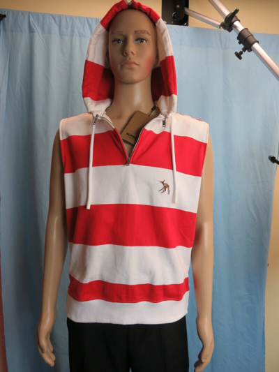 Pre-owned Burberry Red 2 In 1 White Striped Cotton Logo Detachable Zip Sleeves Hoodie S