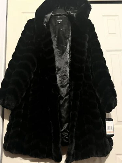 Pre-owned Jones New York Jones York Women's Winter Formal Faux Fur Coat Jacket Plus 2x Run Big Fit 3x In Black