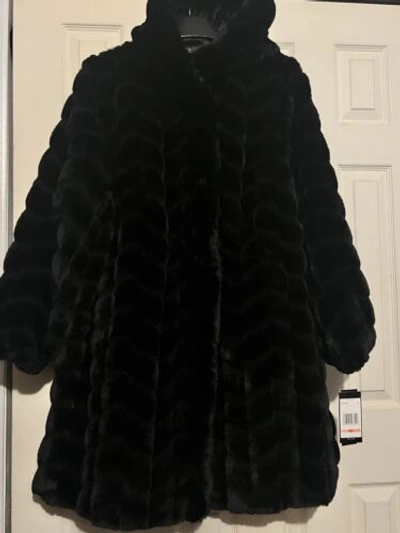 Pre-owned Jones New York Jones York Women's Winter Formal Faux Fur Coat Jacket Plus 2x Run Big Fit 3x In Black