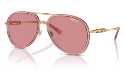 Pre-owned Versace Ve 2260 100284 Pink Transparent / Pink Oval Men's Sunglasses