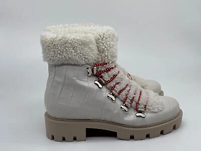 Pre-owned Christian Louboutin Edelvizir Flat Shearling Fur Leather Booties Boots $1595 In White