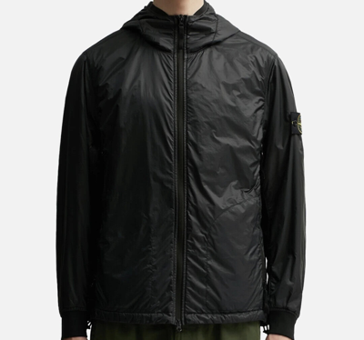 Pre-owned Stone Island Q0325 Hooded Light Jacket Garment Dyed Micro Yarn With Primaloft In Black