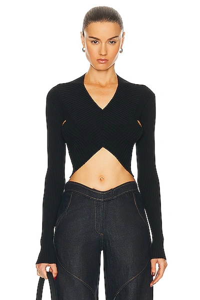 Shop Rta Long Sleeve Cropped Knit Top In Black