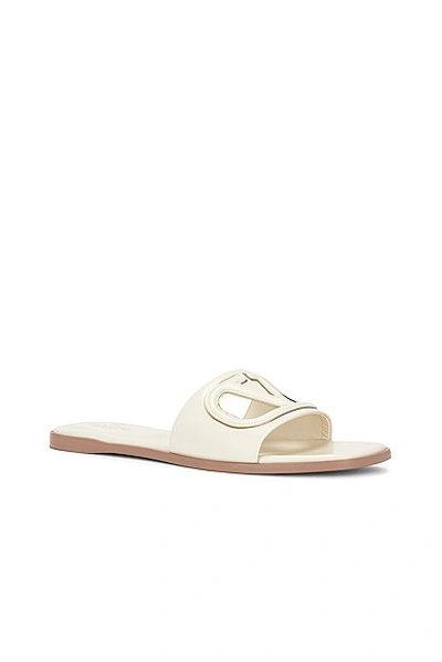 Valentino Vlogo Signature Flat Leather Sandals In Light Ivory & Antique Brass
