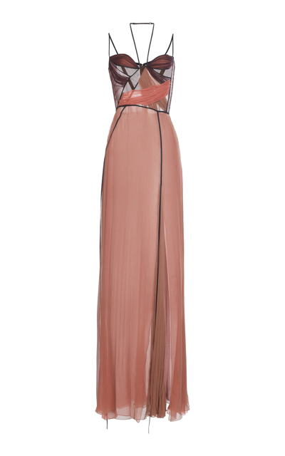 Shop Nensi Dojaka Mae Draped Silk Corset Gown In Pink