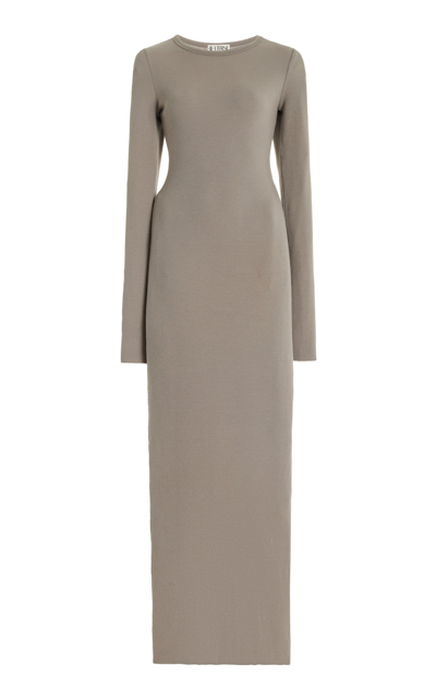 Shop Éterne Crewneck Cotton-blend Maxi Dress In Brown
