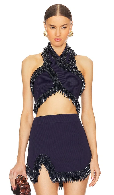 Cult Gaia Clara Halter Knit Top In Navy